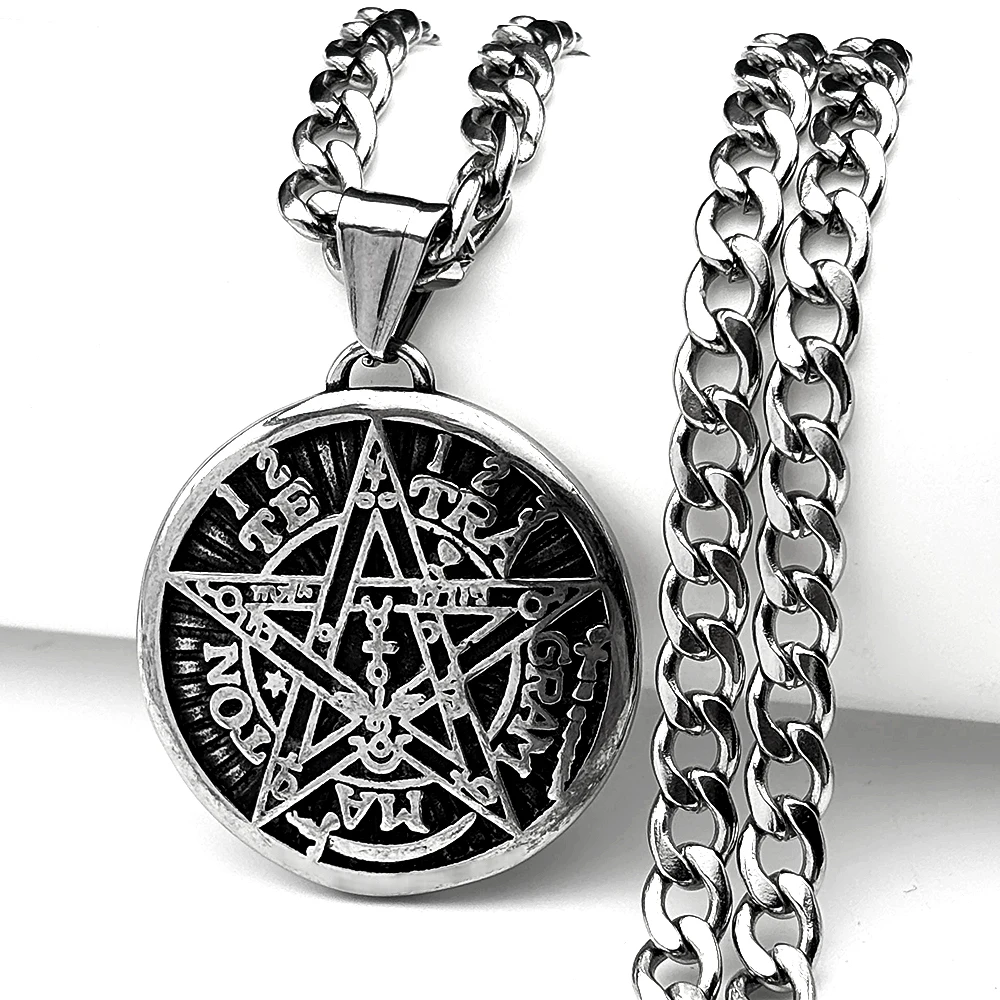 Witchcraft Pentagram Necklace For Women Stainless Steel Black Tetragrammaton Solomon Gothic Dark Punk Amulet Male Chain Jewelry