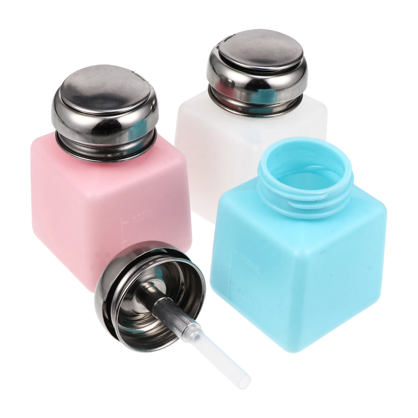 

3Pcs Liquid Press Bottles 100ml Empty Pump Dispenser Portable Bottle for Nail Polish Remover Empty Pressing Bottle