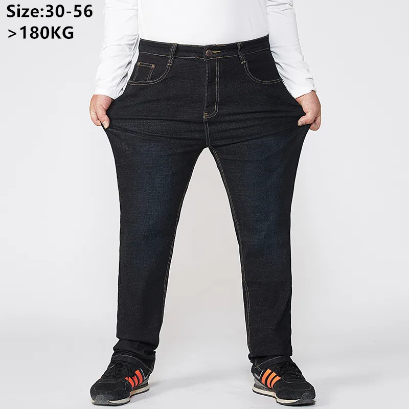 

Jeans Men Big Size Plus 180KG High Waist 56 54 52 50 Loose Autumn Winter Thick Denim Dad Trousers Stretched Straight Pants