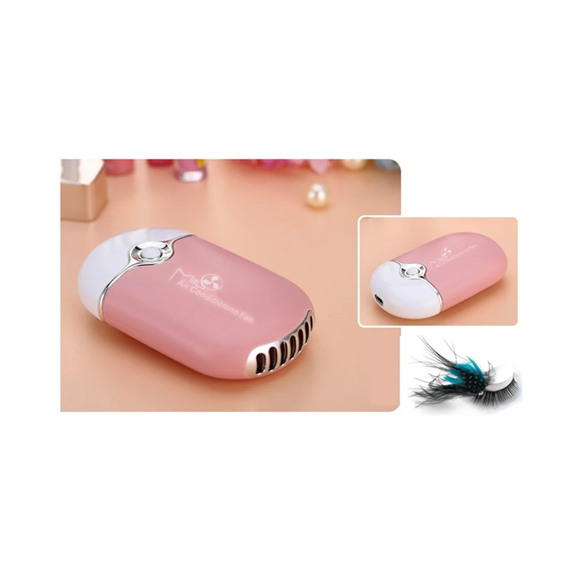 Mini ventilatore USB Batteria al litio incorporata Aria condizionata Ventilatore per ciglia ricaricabile (Rosa)