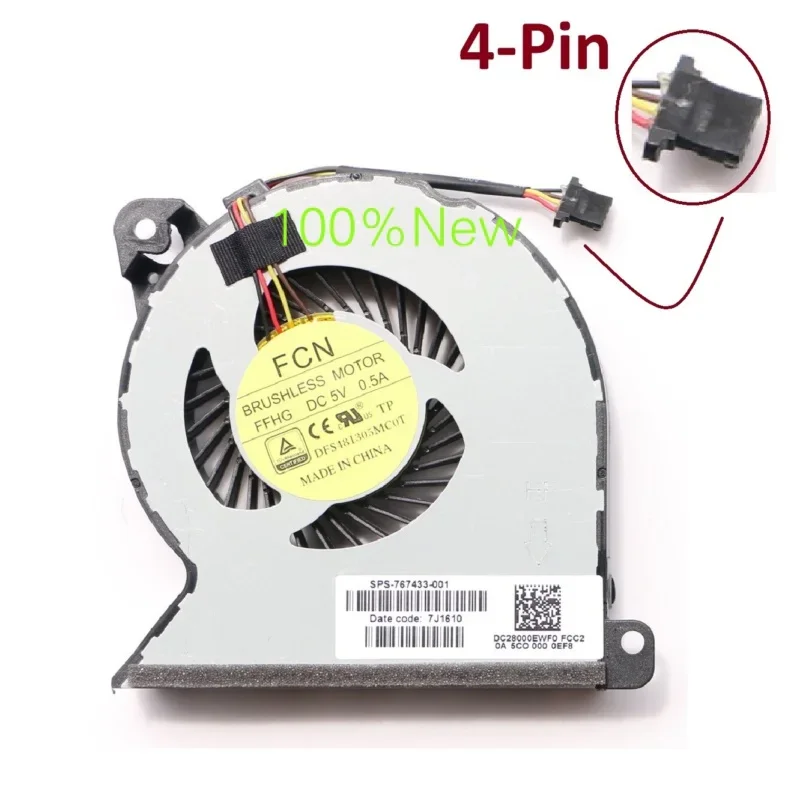 Ventilador de refrigeração para hp probook 440, 445, 450, 455, 470, g2, 767433-001, 4 pinos, novo