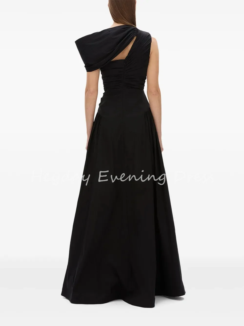 全盛期サテン A ラインワンショルダーネックフロアレングスドレープシンプルなイブニングドレス女性のための 2025 プリーツフォーマルウエディングドレス