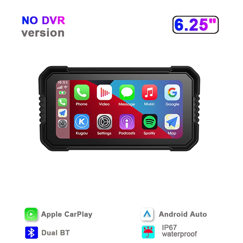 JMCQ Draagbare 6.25 inch Motorfiets GPS Navigatie IPX7 Waterdichte Draadloze CarPlay Android Auto Drive Recorder Ondersteuning 4K DVR