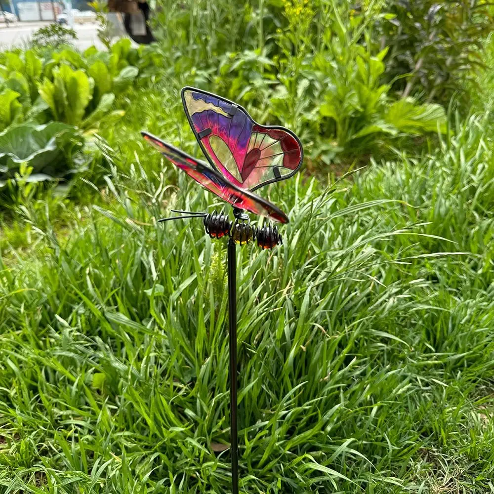 

Garden Ornaments Metal Dragonfly Garden Stake Colorful Creative Garden Pile Luminous Art Ground Stake Home