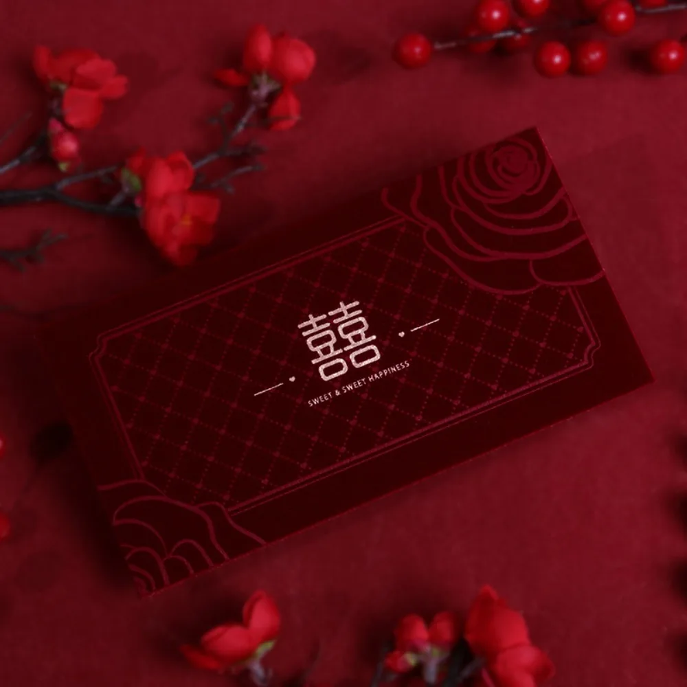 6pcs Chinese Style Wedding Red Envelopes Wine Red Traditional Money Packets Hongbao Flocking Paper Lucky Money Pockets