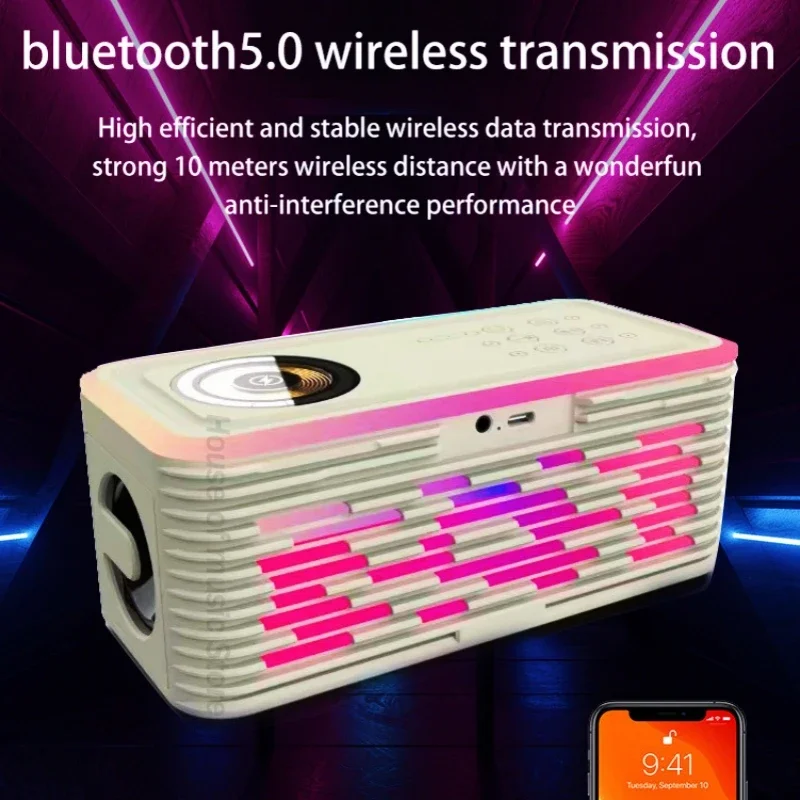 Multifunction 15W QI Fast Charging Wireless Charger Speakers With RGB Music Light Shock Subwoofer Portable Bluetooth Loudspeaker