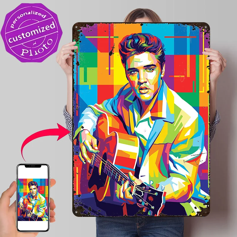 Elvis Presley Colorful Pop Art Portrait Personalized 3D Textured Metal Poster Wall Art Tinplate Sign for Home Decor Ornaments
