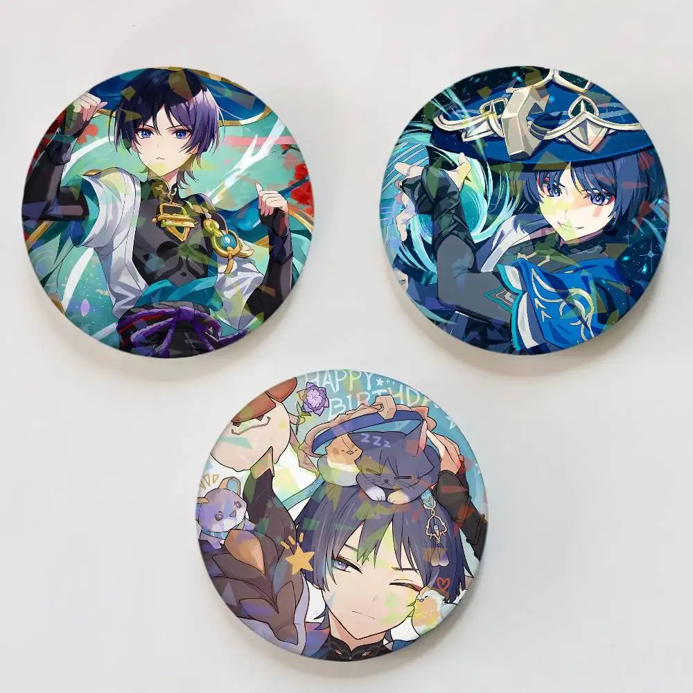 Genshin Impact Wanderer Laser Button Pins Backpack Clothing Decor Brooch Fiction Badge Jewelry Gifts