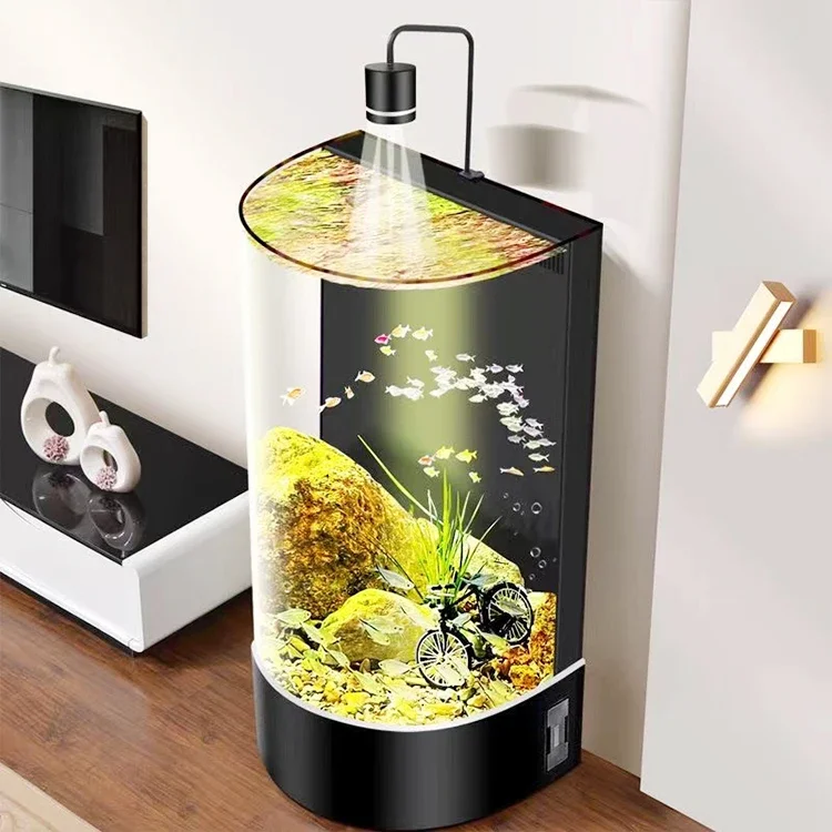 aEuropean High Quality Semi-Circular Glass Goldfish Tank Circular Cylindrical Eco-Friendly Home Aquarium Factory Direct