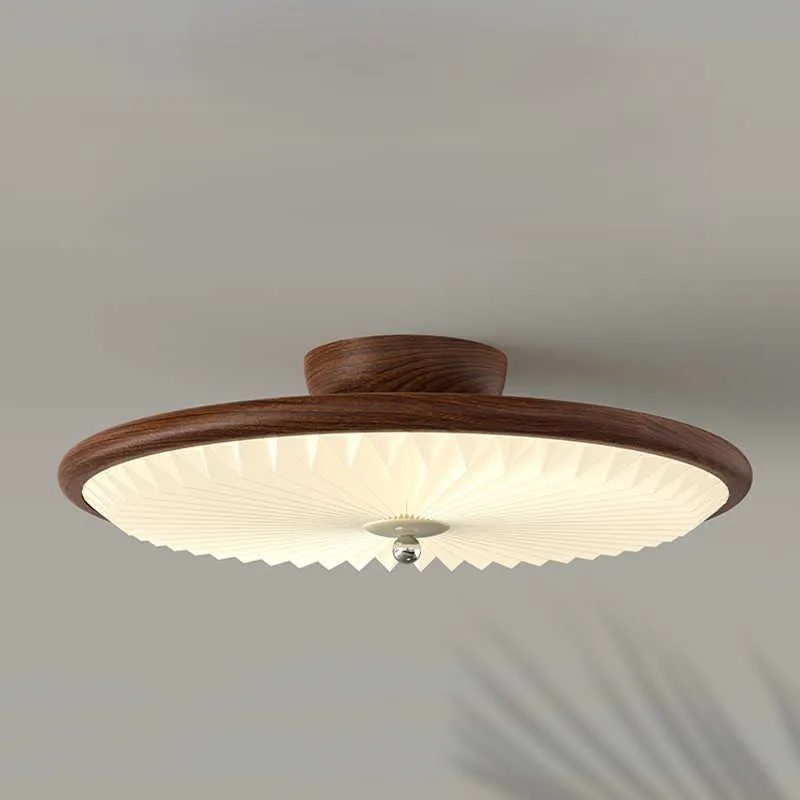 

Medieval Walnut Ceiling Lamp Retro LED Bedroom Ceiling Chandeliers For Living Dining Room Aisle French Round Lighting Fixtures