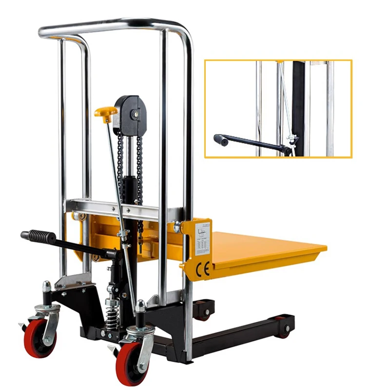 PS0415 Manual Hydraulic Stacker Lift Auxiliary Cart Hand Push Forklift Light Luggage Truck Multifunction Platform Moving Tools