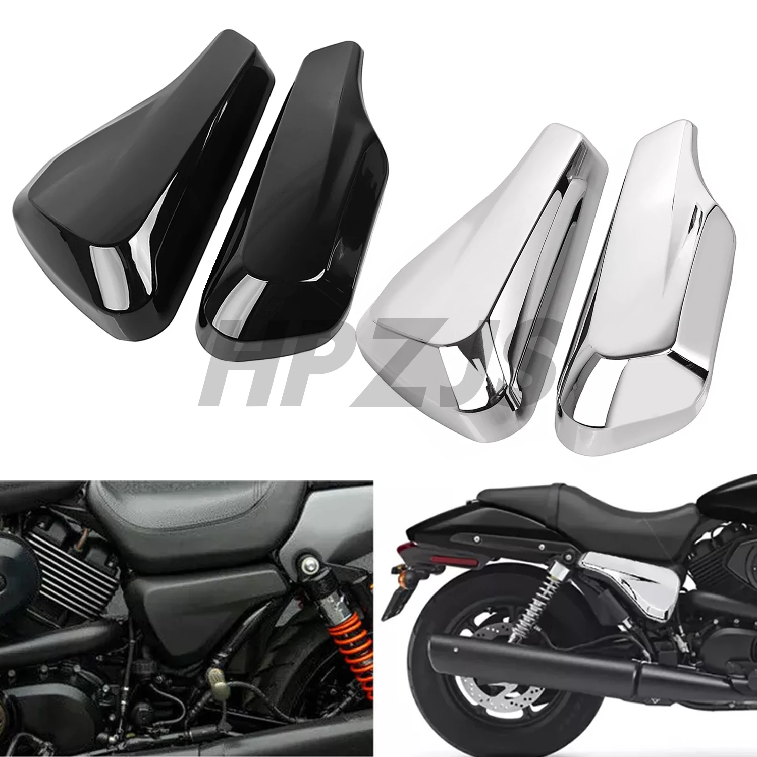 

A Pair Motorcycle Left & Right Battery Side Fairing Cover Gloss Black/Chrome For Harley Street XG500 750 2014-2020 ABS Plastic