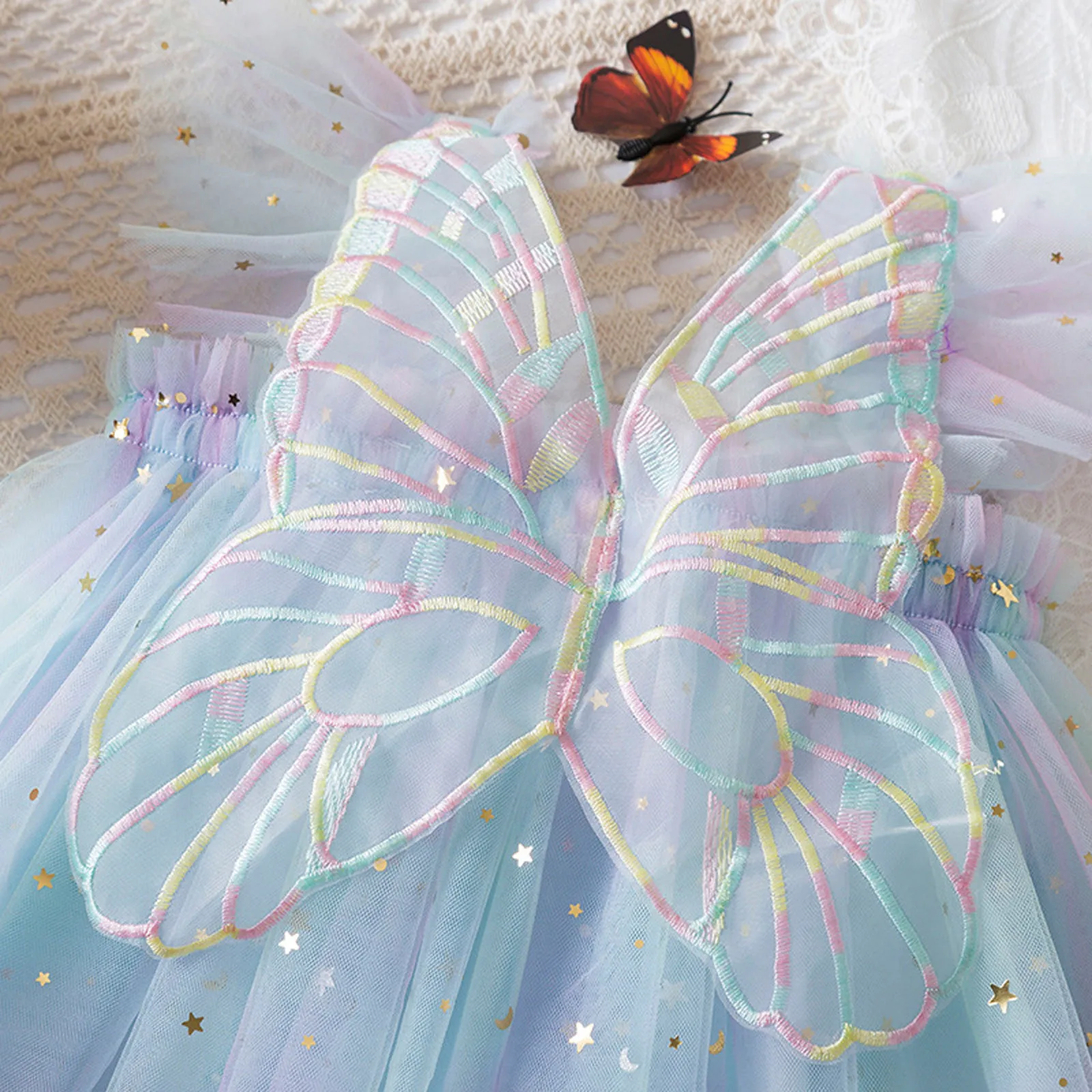 Baby Dresses for 1-5 Yrs Suspender Kids Mesh Summer Dress with Butterfly Wings Little Girls Birthday Cute Princess Dress 2025