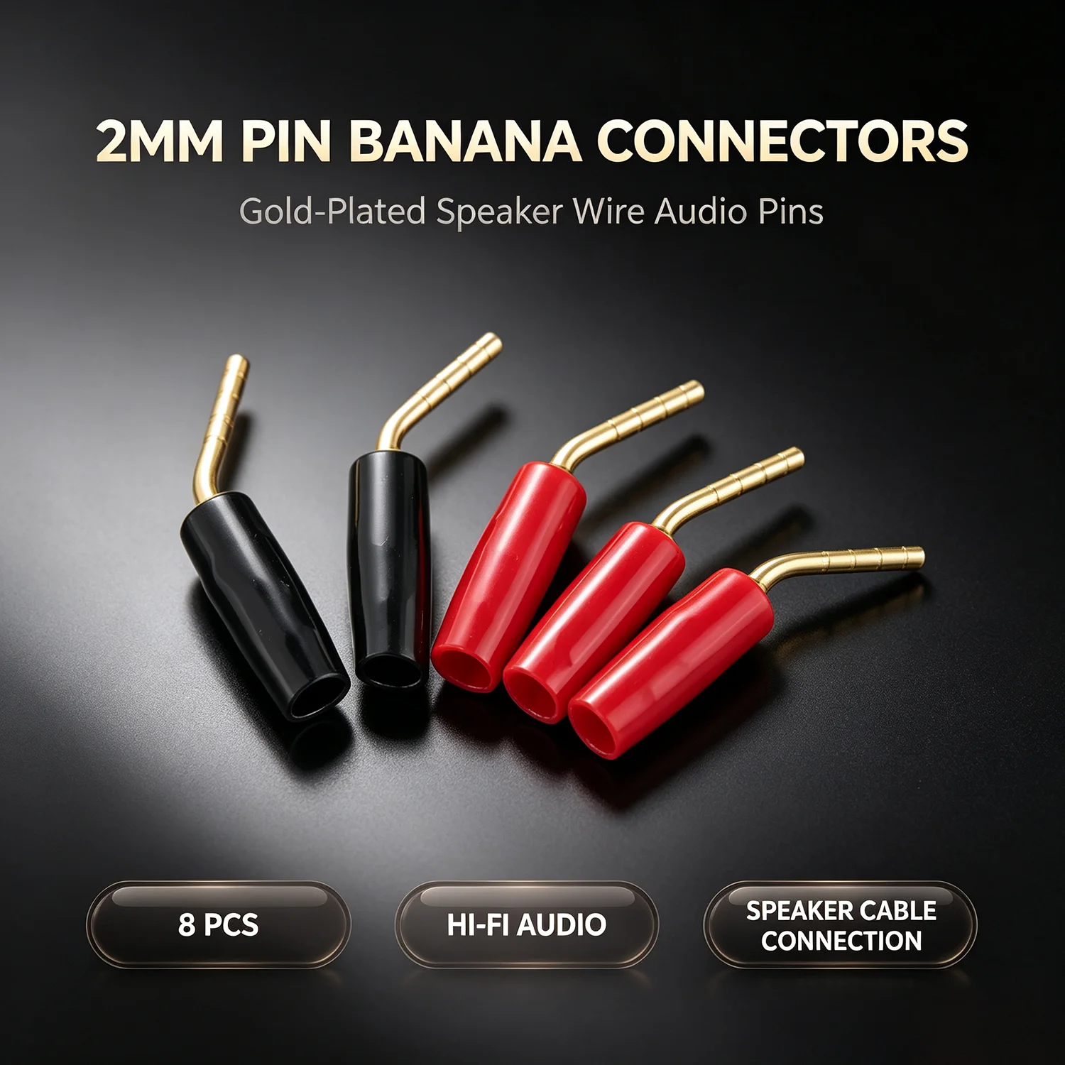4/8pcs Gold-plated 2mm Pin Banana Plug Connector, 2mm Pin Connectors for Amp Speaker Cable Wire HiFi Audio Terminal