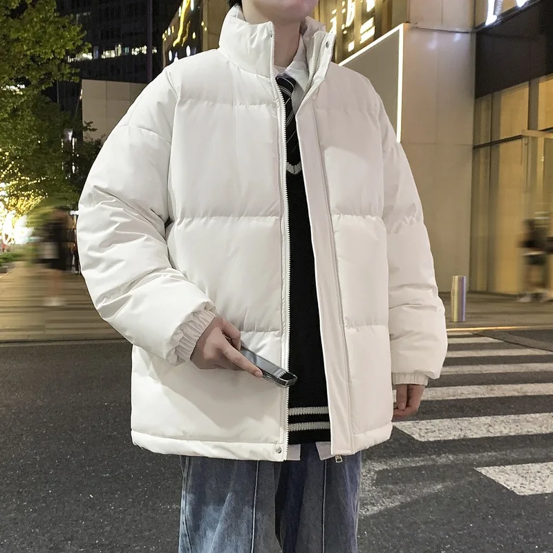 

Men's Winter Padded Coat, Oversized Bomber Jacket with Stand Collar, Thickened Loose Fit Cotton Parka for Women & Men