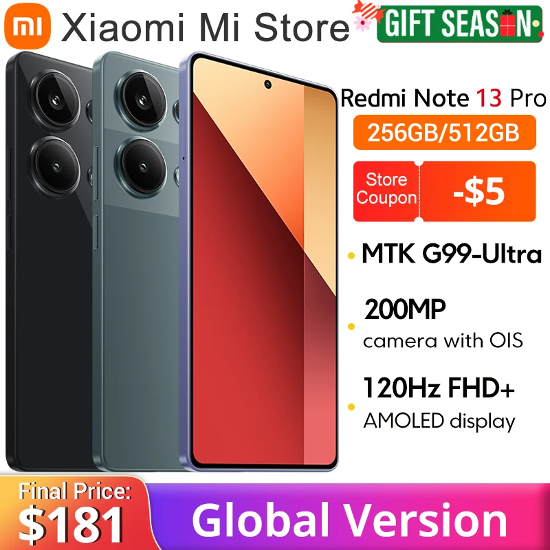 Global Version Xiaomi Redmi Note 13 Pro 4G MediaTek Helio G99-Ultra 200MP OIS Camera 67W Turbo Charging 6.67