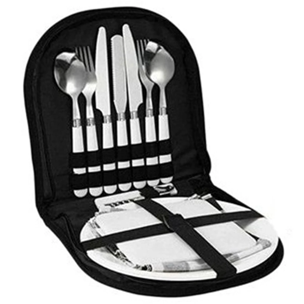 Camping Tableware Set Portable Fork Spoon Plate and Tableware for Hiking Camping Travel for 1-2 People