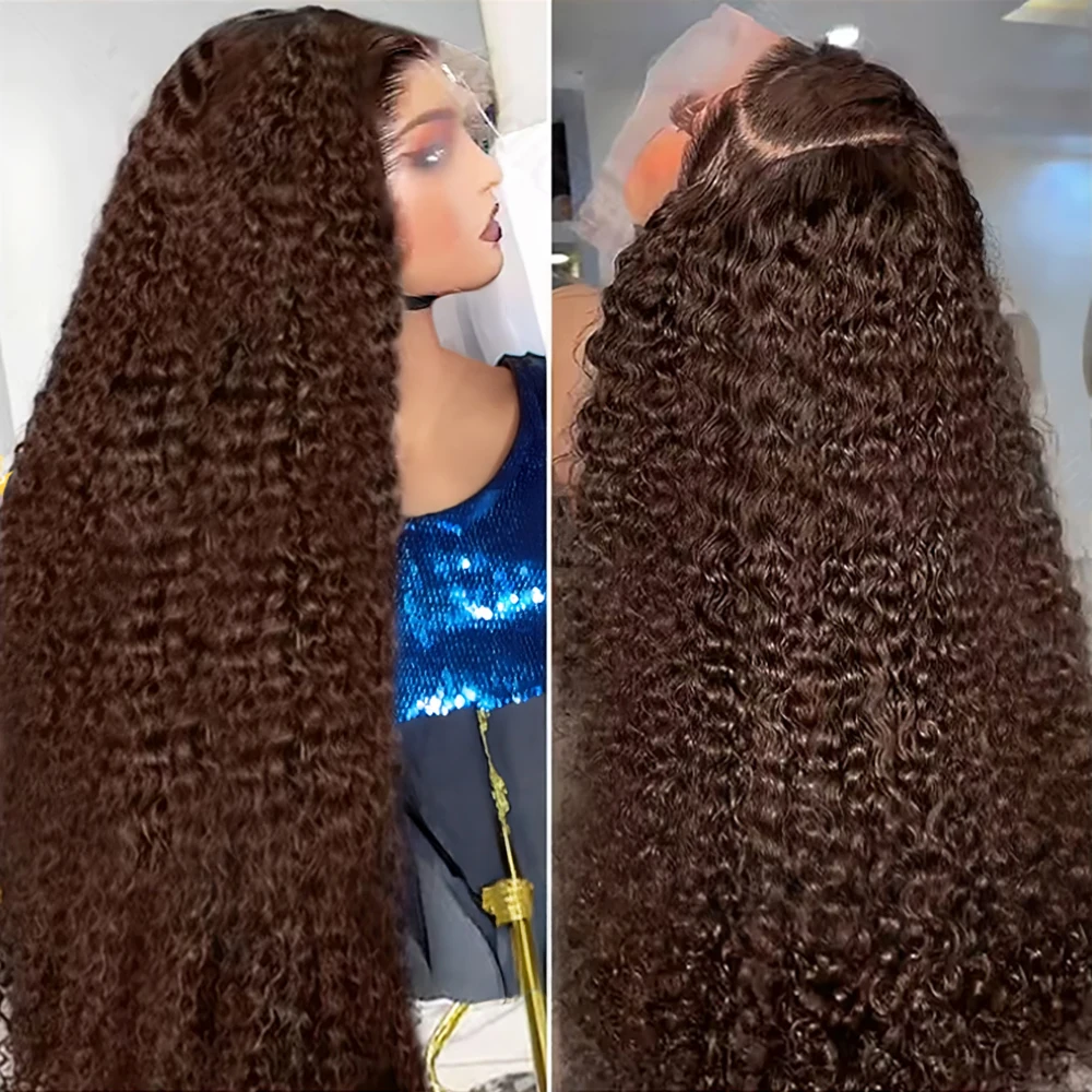 

250 Плотность Шоколадно-коричневый Глубокая волна Парики фронта шнурка Цветные 13x6 HD Прозрачные кружевные передние человеческие волосы Вьющиеся парики для женщин