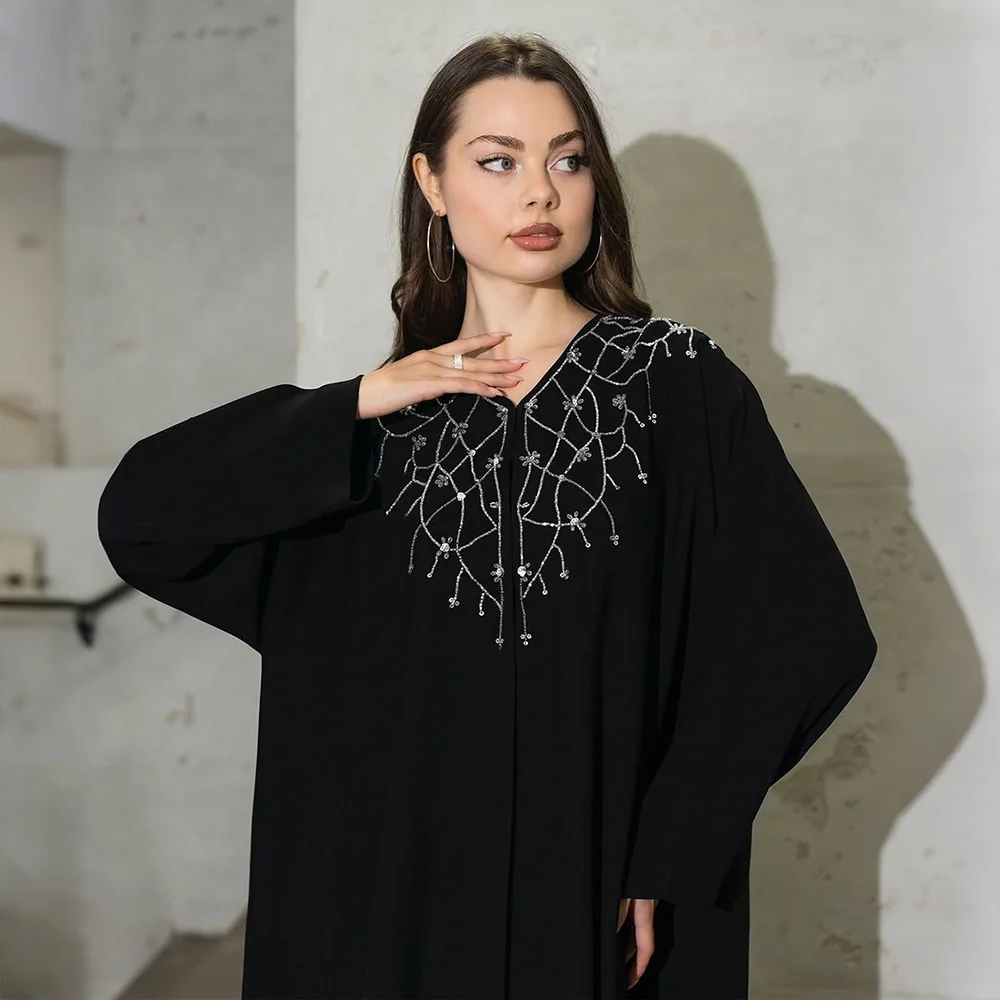 

Diamonds Inner Dress Open Kimono Abaya Muslim Set for Women Kaftan Turkey Caftan Marocain Femme Modest Robe Islam Clothing Arab