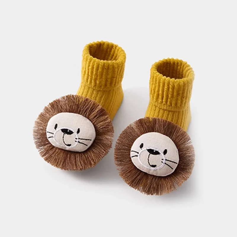 AIBEDILA Baby Cute Cartoon Lion Pattern Socks Baby Non-Slip Soft Cotton Socks Ankle Socks 0-6 Month Newborn Toddler Boys/Girls