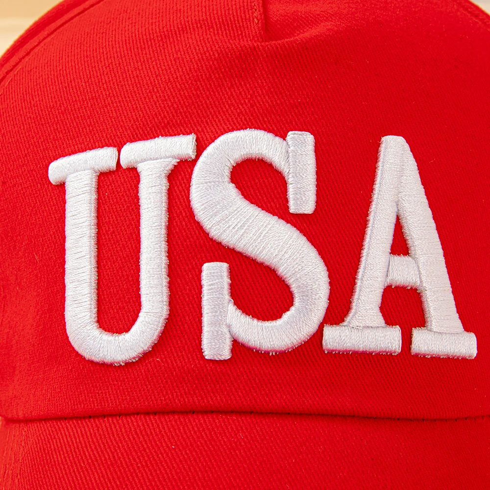 Modische USA-Buchstaben Bestickte Baseballkappe für Männer und Frauen Amerikanische Flagge Patch Verstellbare Patriotische Vatertagsmütze für Outdoor Casual Alltag – Detail 10