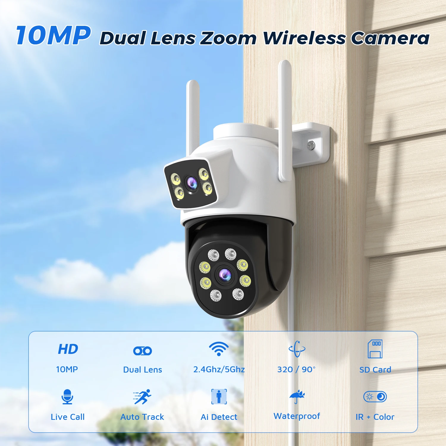 Imagem -04 - Câmera de Vigilância ip Ptz Wifi de mp 10 mp Lente Dupla 5ghz Câmera de Vigilância com Rastreamento Automático Interfone em Tempo Real Detecção de Humanoides Alerta Inteligente Câmeras de Segurança Externas 4k