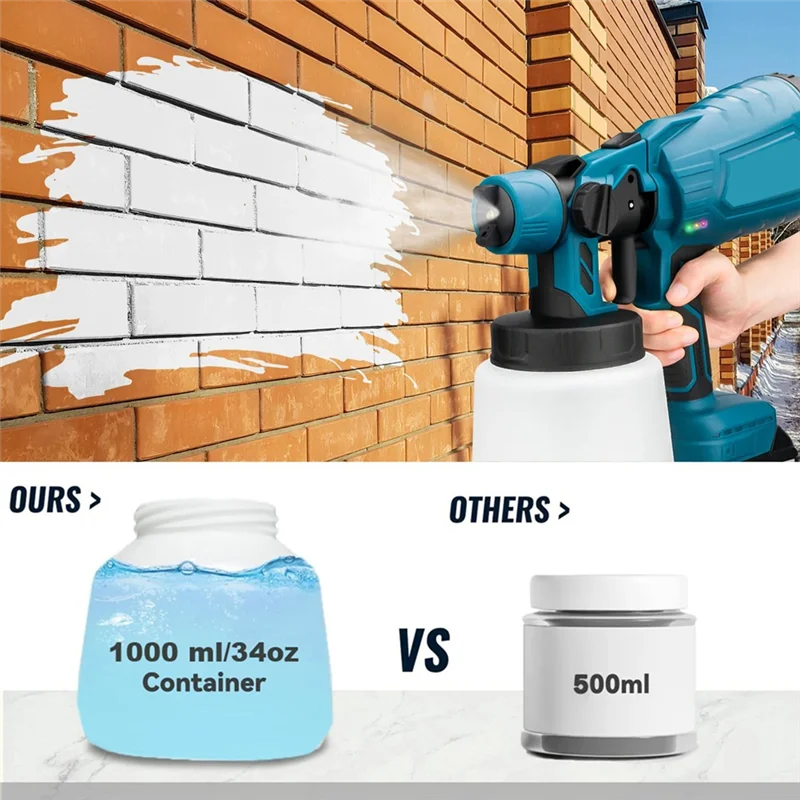 CQMF-1000Ml Electric Paint Sprayer Gun 4 Nozzle Sizes HVLP Household Paint Sprayer Flow Control Easy Spraying For  18V Bat