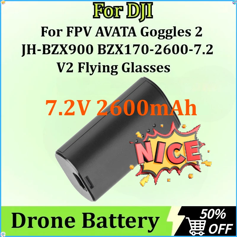 

New Drone Battery for DJI FPV AVATA Goggles 2 JH-BZX900 BZX170-2600-7.2 V2 7.2V 2600mAh Flying Glasses Battery