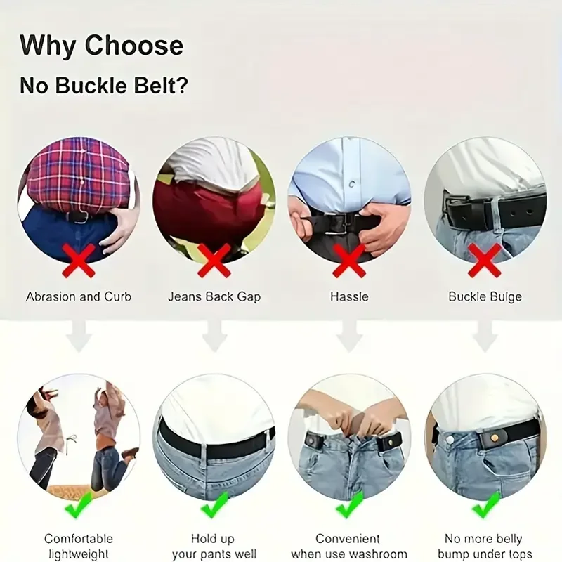 Niewidoczny elastyczny pasek bez klamry unisex do jeansów i spodni, regulowany, wygodny, dekoracyjny pasek na co dzień