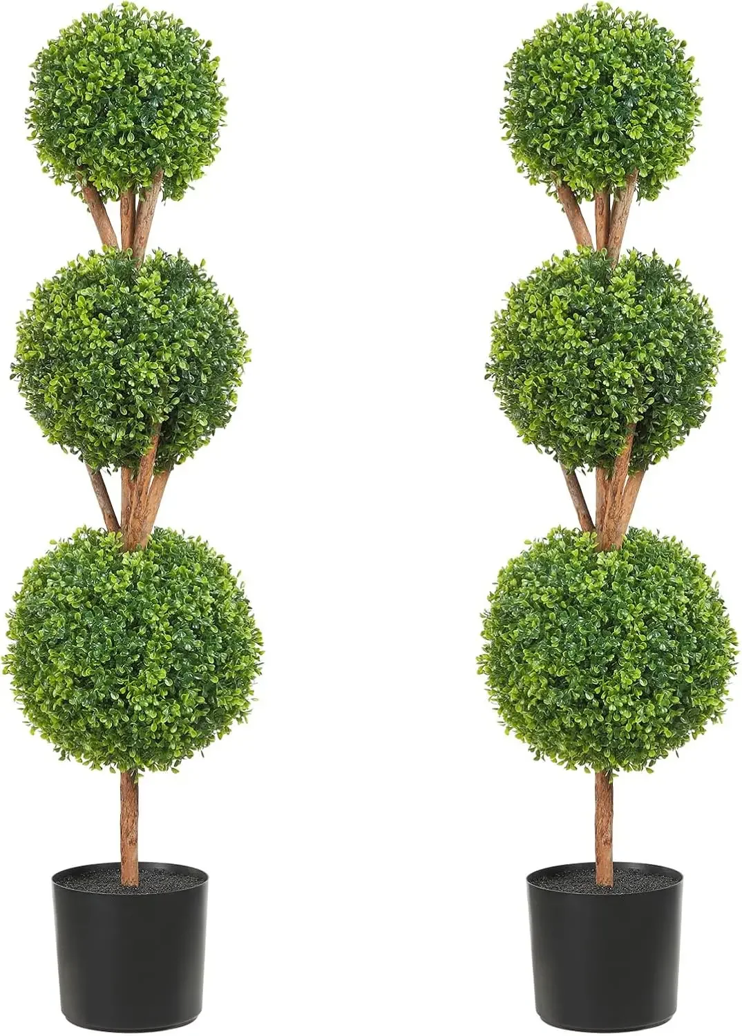 Artificial Boxwood Topiary Tree, 48 inch Tall (2 Pieces), Triple Ball-Shaped Faux Topiary Tree