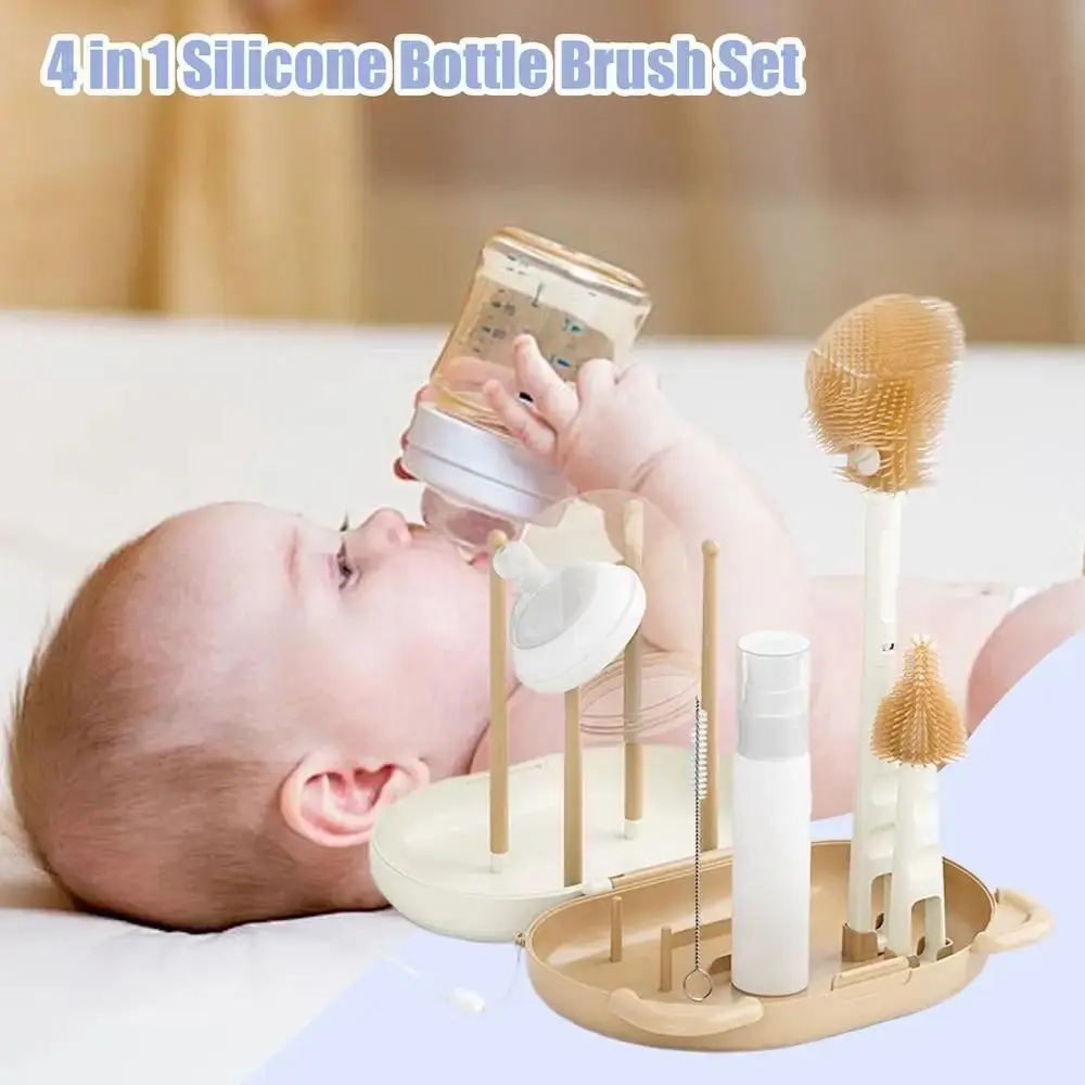 

Portable Bottle Cleaning Brush Set Nylon Sponge Travel Size Milk Bottle Brush Kit Long Handled BPA-Free Nipple Straw Cleaner Kit