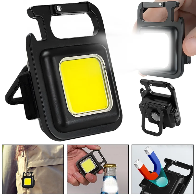 Mini COB Keychain Flashlight USB Rechargeable Work Light Portable LED Pocket Lamps For Outdoor Walking Camping Lighting