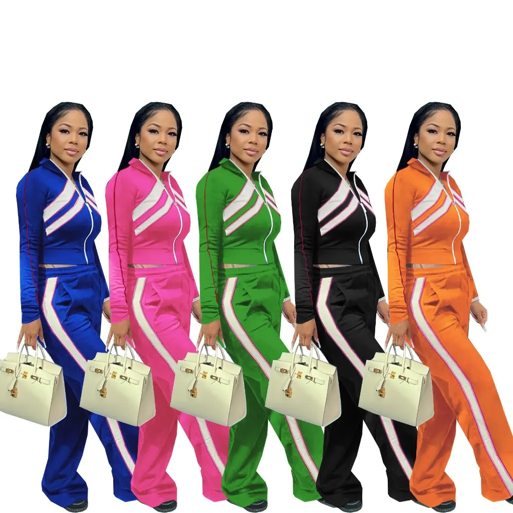 

Женский осенне-зимний тонкий костюм-двойка, индивидуальная уличная молния, контрастная цветная строчка, элегантная одежда