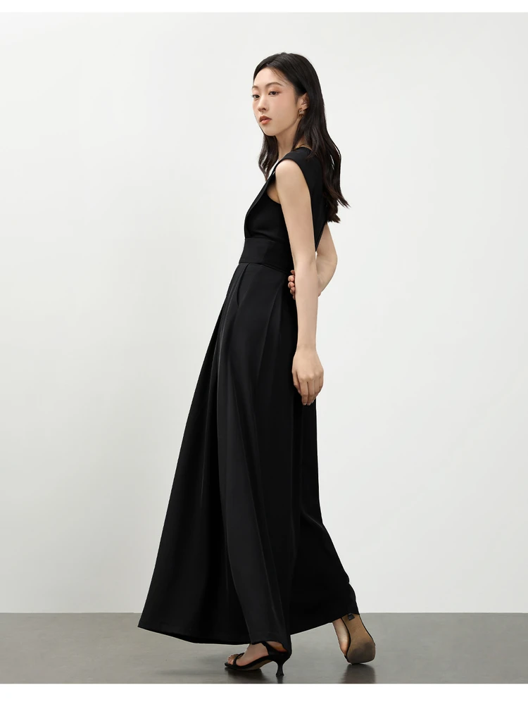 라 샤펠 여성용 허리 조임 원피스 여름 슈트, 하이웨이스트 와이드 레그 팬츠, 롱 팬츠, 출퇴근 스타일