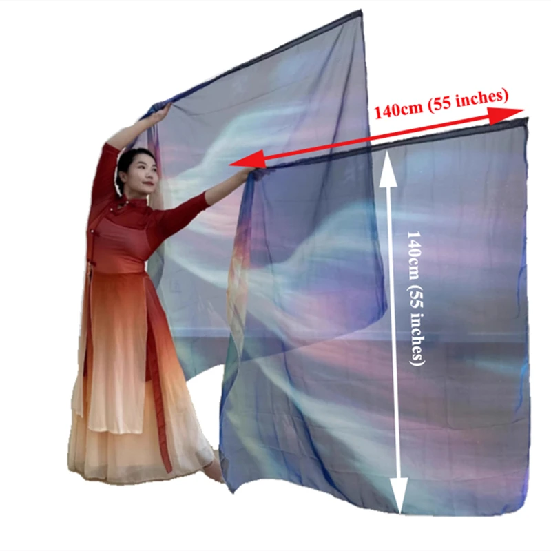 2PCS Praise Worship Flags Blue Aurora Borealis Dance Flag With Scalable Rod Rectangle Chiffon Church Banners Perfomance Prop 55