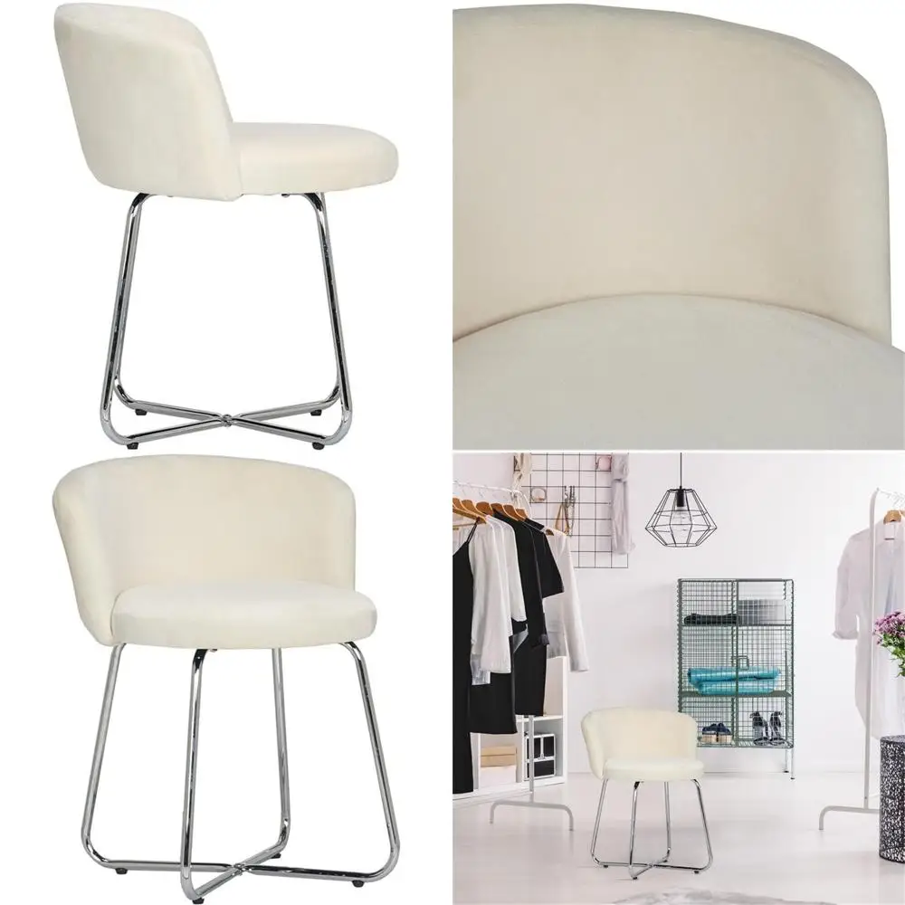 Marisol Hillsdale Metal Upholstered Vanity Stool with Scoop Back for Makeup or Bathroom