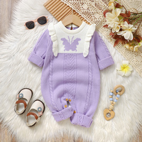 Purple Baby Girl Knitted Rompers 0-18m Newborn Infant Long Sleeve Jumpsuits Spring Autumn Winter Toddler Outwear Outfit Playsuit