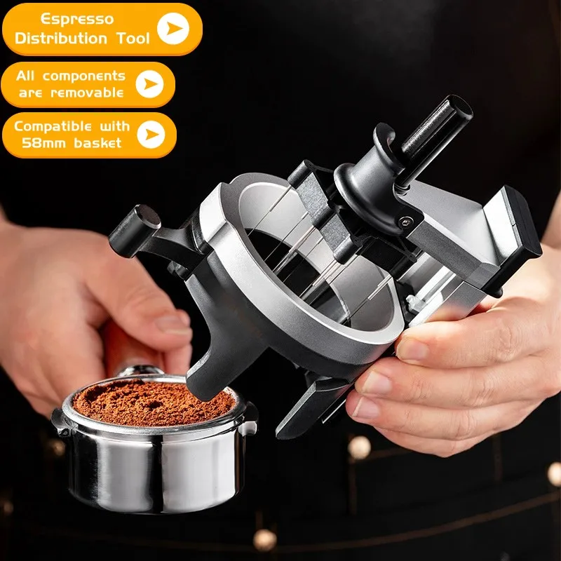 

58mm Durable and Replaceable Espresso WDT Distribution Tool, 12 Needles Espresso Stirrer, Adjustable Needle Depth Barista Tools