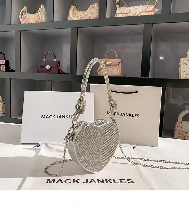 Heart-shaped Glitter Shiny Rhinestone Diamond Women Handbag Luxury Evening Bag Wedding Party Clutch Purse Shoulder Crossbody Bag view 2
