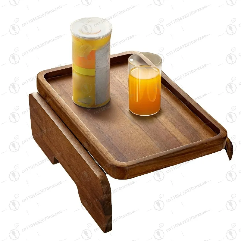 

Acacia wood storage tray table: double hinged sofa armrest, small side table for eating and drinking water