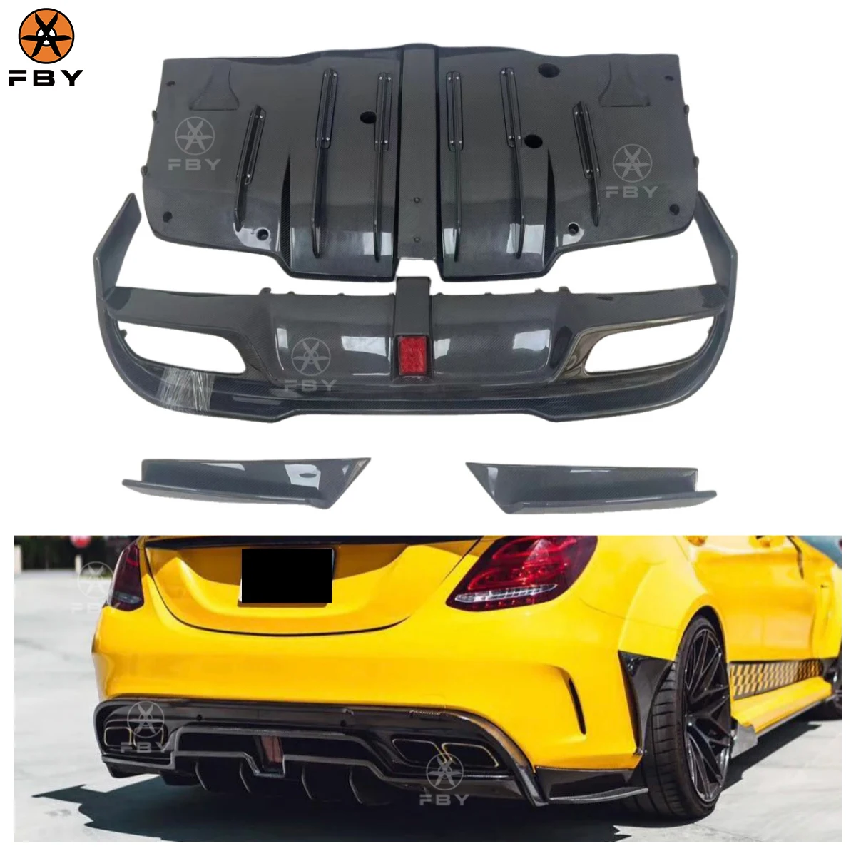 

Высококачественный диффузор заднего бампера из углеродного волокна в стиле IMP для Mercedes-Benz C-Class W205 C63 2017-2021, комплект кузова автомобиля с подсветкой