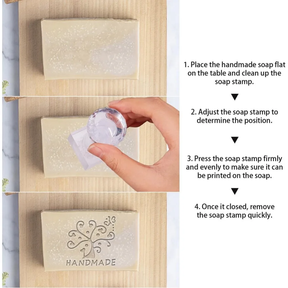 Handmade Soap Stamp Flower Acrylic Stamp with Handle Tree Soap Embossing Stamp Soap Chapter Imprint Stamp for Handmade Soap