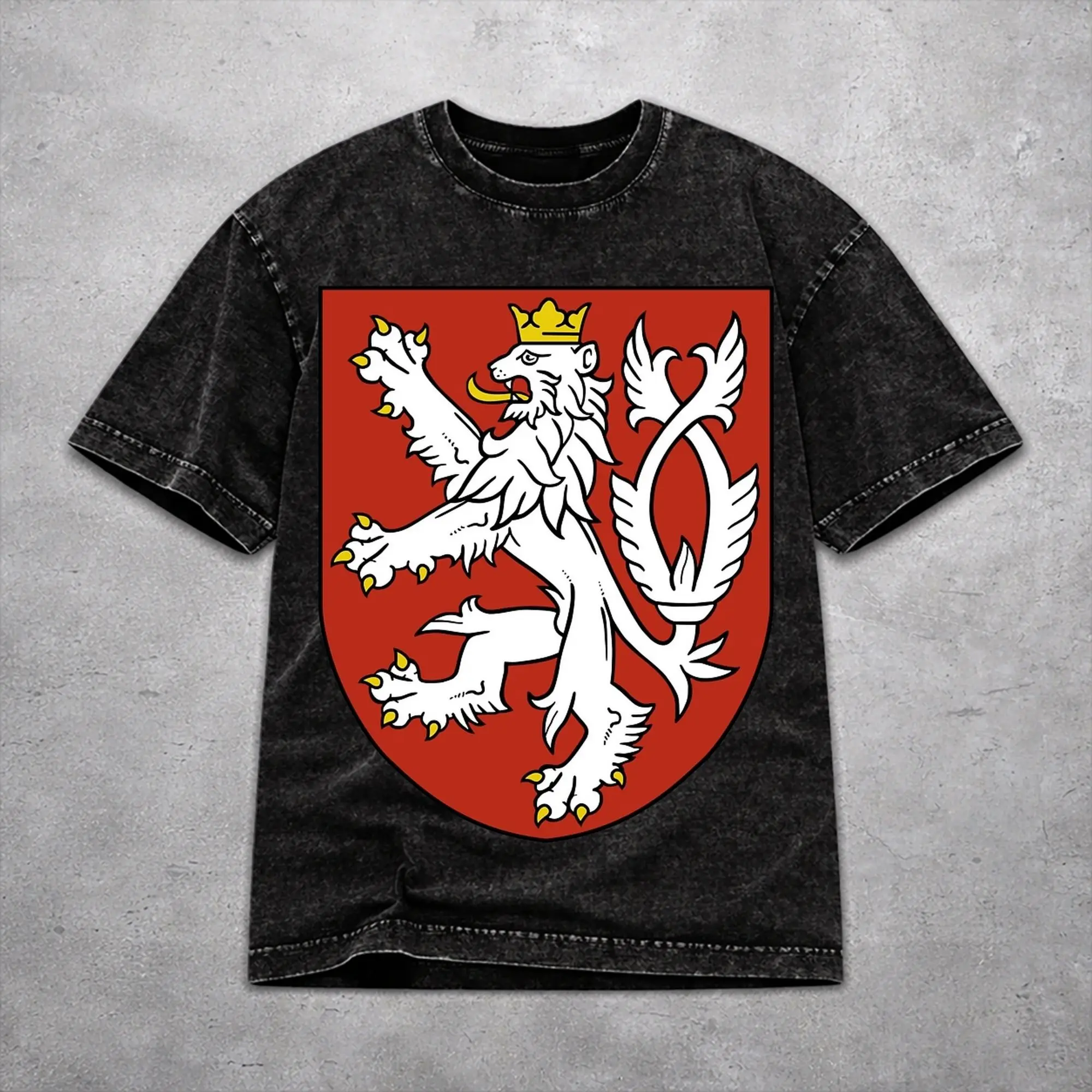 Vintage Czech Republic Coat of Arms Apparel T Shirt for Men Women  Cotton Washed Tee Shirts Clothing