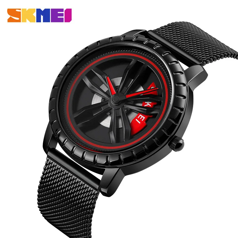 Skmei Good Luck Comes Waterproof Quartz Men's Watch Trendy Tire Watch Plate Steel Mesh Belt Men's Watch 1634