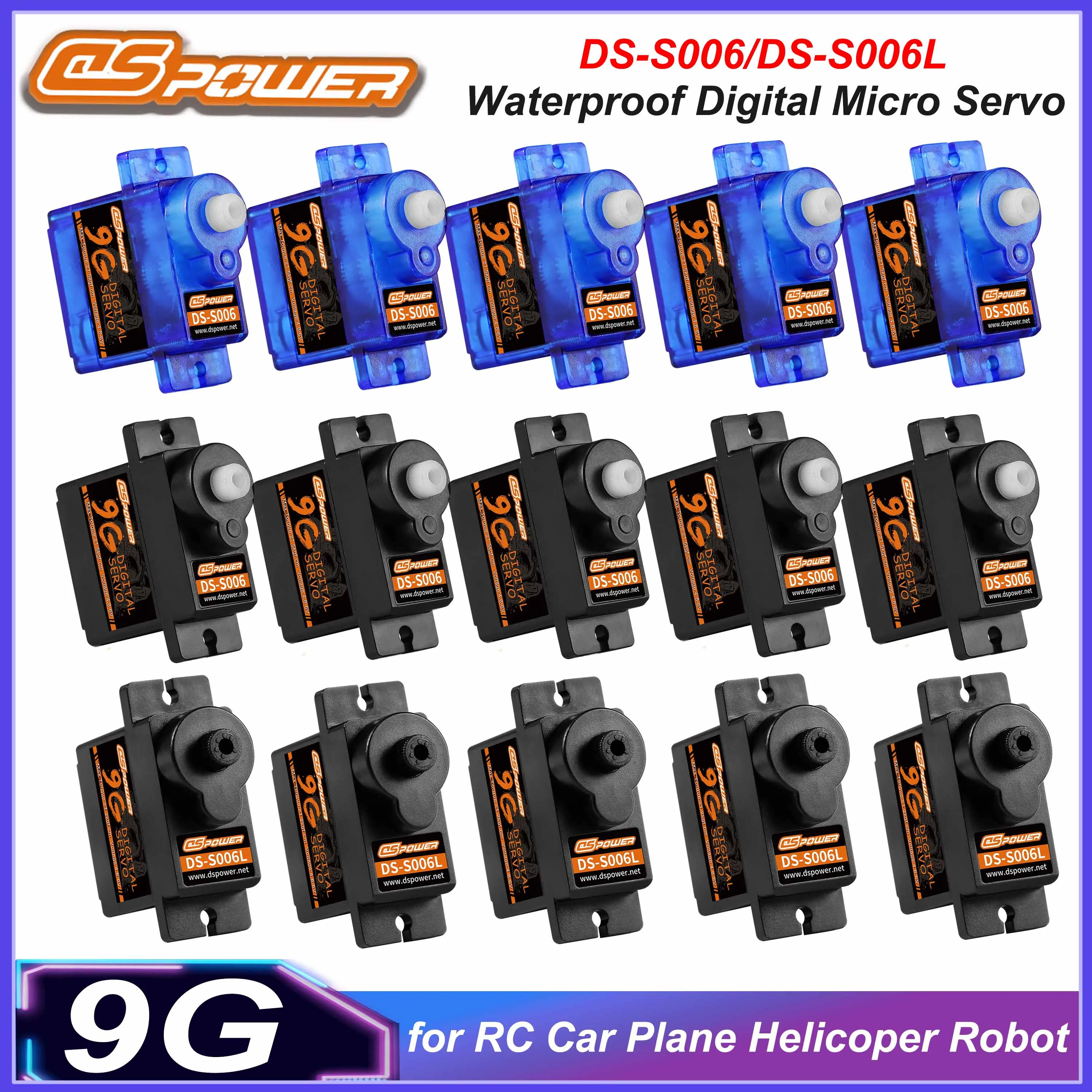 DSpower 9G Waterproof Digital Micro Servo 4.8-6V for RC Car 450 Helicoper Mini Q Aircraft Robot Boat Axial WLtoys SCX24 K999
