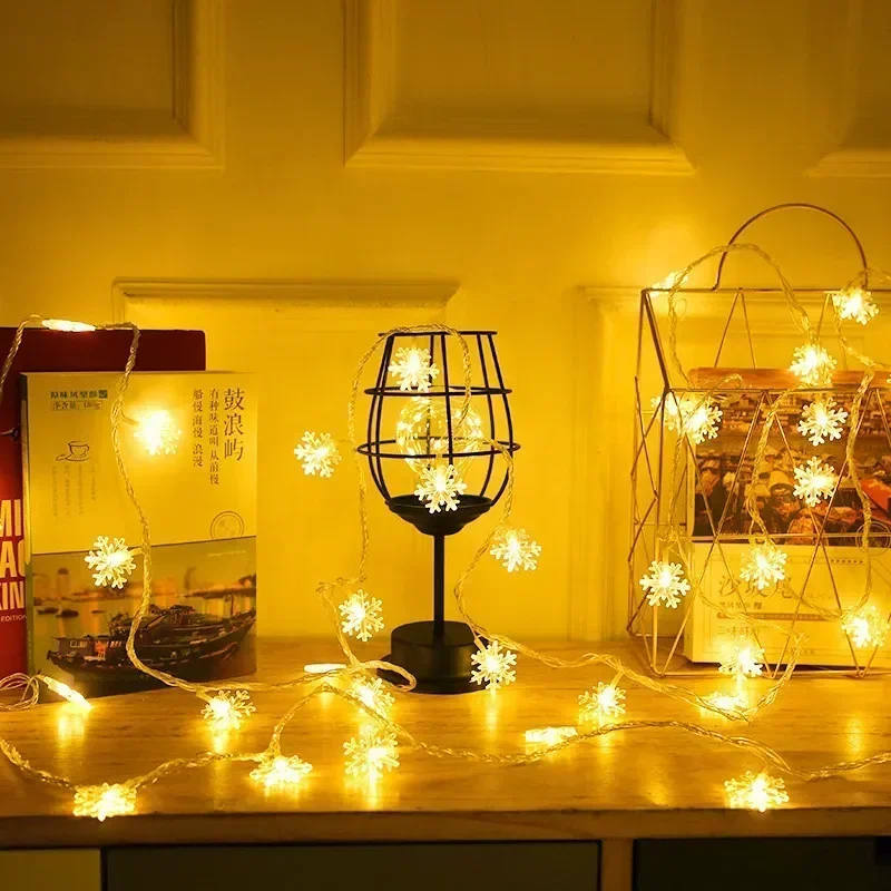 1pc LED Christmas Snowflake String Light Indoor & Outdoor Hanging Decorative Lighting Fairy Atmosphere Lamp For Garden Party