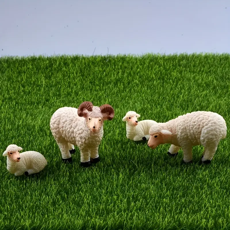 Juego de figuritas de ovejas familiares de resina en miniatura, Mini escultura decorativa para el hogar, jardín, decoración de micropaisaje, expositor de escritorio, 4 Uds.