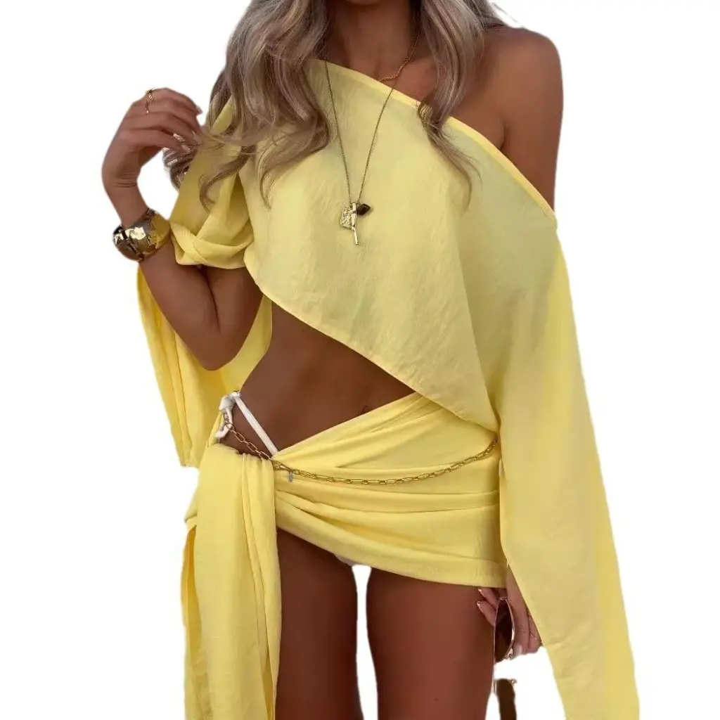 

Summer Seaside Vacation Sun Protection Breathable Suit Short-Sleeved Beach Vacation Women's Fashion Set