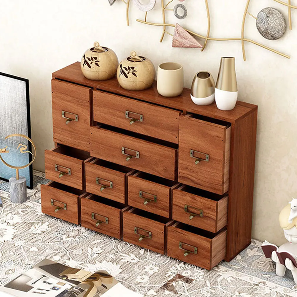 

12 Drawer Desk Drawer Organiser with Label Slot & Metal Handle Small Stationery Storage Rack Library Card Catalog Cabinet