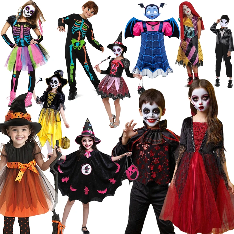 

Halloween Costumes for Kids Witch Cosplay Costumes Black-and-red Vampire Robes Fancy Dresses Boy and Girl Masquerade Ball Gifts